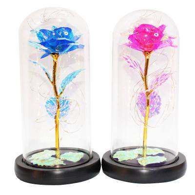 China China Price Drop Promotion Glass Opens LED Lights 24K Gold Foil Rose Artificial Flower Gift Box Christmas Decoration Ornaments for sale