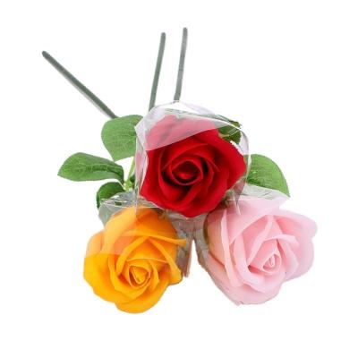 China Wholesale One Box Flower Head / Single Stem Valentine's Day Gift 25 Pcs With Leaves Rose Soap Flower Artificial Flowers for sale