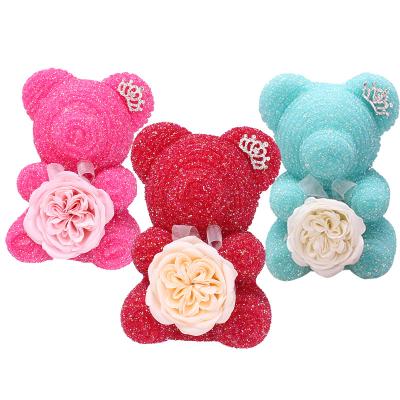 China High Quality Customized Austin Diamond Bear Artificial Flower Color Diamond Teddy Bear Bouquet Accessories Gift Box Decoration Full With Box for sale