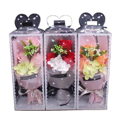 China Soap Flowers Source Factory Goods Teacher's Day Gifts 3 Soap Bouquets PVC Gift Box Roses Wholesale Valentine's Day Gifts for sale