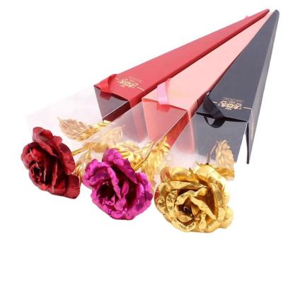 China Valentine's Day realistic factory direct gift simple triangle box 24K gold foil rose gold plated torch box gold foil rose for sale