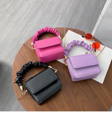 China Newest Fashion Design Solid Color Multicolor Mini One Shoulder Carrying Women Square Soft Small Chain Bag Inclined Shoulder Bag for sale