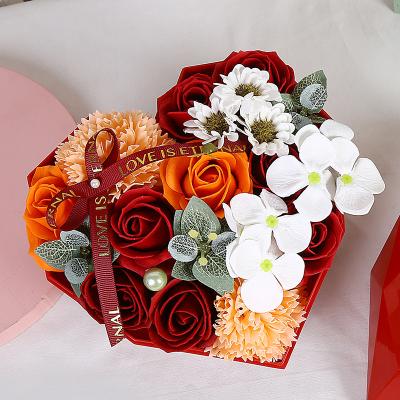 China Gift & 2021 Craft Originality Diamond Pvc Heart Shaped Soap Flower Gift Box Valentine's Day Rose Artificial Flowers For Gift Box for sale