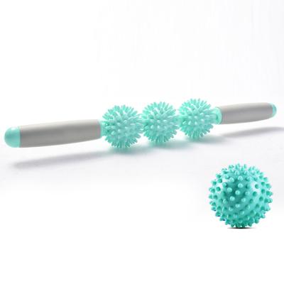 China Soft 3 Ball Spike Pain Relax Yoga Stick Body Massage Roller Stick for sale