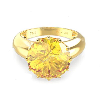 China 12*12mm Big Round 7ct FASHIONABLE Yellow Zirconia 925 Diamond 925 Silver Ring for sale