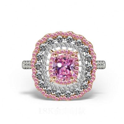 China New CLASSIC hot sale design cushion cut halo CZ Diamond Engagement Ring With Pink CZ for sale