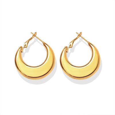 China TRENDY Women Stainless Steel In Yellow Color Huggie Earrings C Shaped Big Circle Earrings18K Gold Plated Top Selling Online for sale