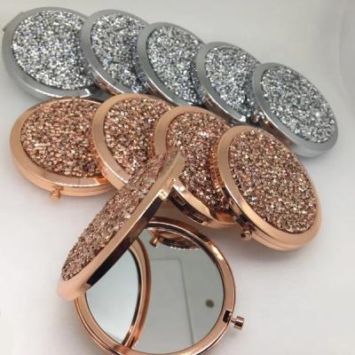 China Pocket mirror metal rose gold full stones jeweled makeup hollywood mirror CD-MQ056 for sale