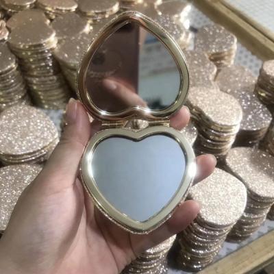 China Pocket mirror beauty gold glitter heart bling leather mirror CD-MPU34 for sale