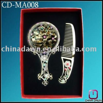 China Hot Cosmetic Mirror Fashion Gift Makeup Comb And Mirror Set With Antique Stone CD-MA008 for sale