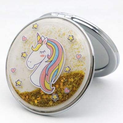 China Pocket Mirror Actions! ! ! 2019 Popular Round Pocket Glitter Quicksand Mirror CD-MPU32 for sale