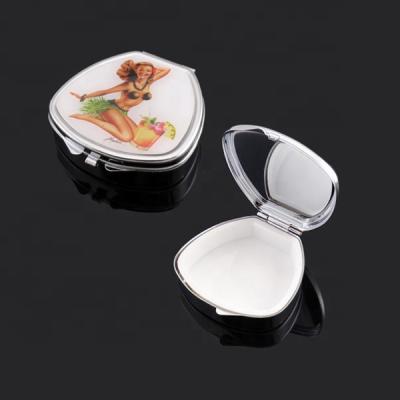 China Stainless Iron+Logo Printing With Epoxy Coating Small Cheap Metal Pill Advertising Box With Mirror CD-YH063 for sale