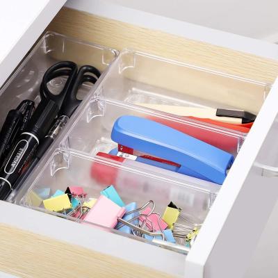 China Stocked Desk Drawer Organizer Plastic Bathroom Organizer Drawer Dividers Storage Bins Vanity Trays For Bedroom for sale