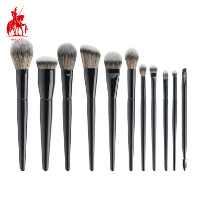 China Angular Blush Black Private Label brochas de maquillaje Vegan Makeup Brush Set Soft Silky Synthetic Hair 11pcs Makeup Brushes for sale