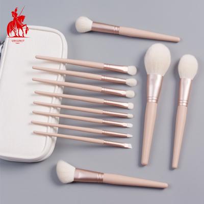 China Angular Blush 2023 Private Label Professional Pink Natural Goat Hair Makeup Set Brush 12pcs Makeup Brushes Wholesale for sale