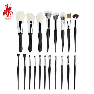 China Angular Blush Professional Ebony Wood Handle 5/19pcs Natural Hair Makeup Brushes XGF Goat Hair Buff Leather Makeup Set Brush With Bag Private Label for sale