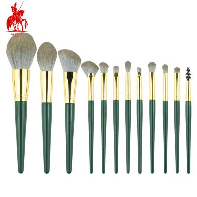 China Angular Blush Factory 12pcs Soft Hair Green Makeup Set Brush Vegan Synthetic Makeup Brushes Private Label for sale