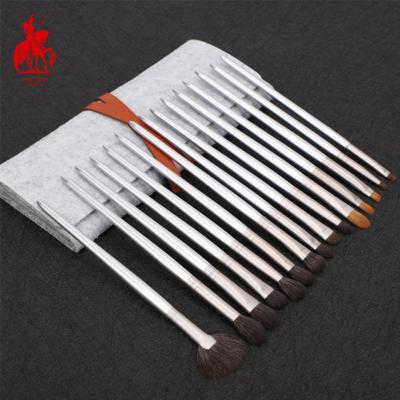 China Angular Blush 15pcs XGF Eye Makeup Set Brush High Quality Goat Hair/Weasel Black/Silver/Green Brushes With Bag Private Label for sale