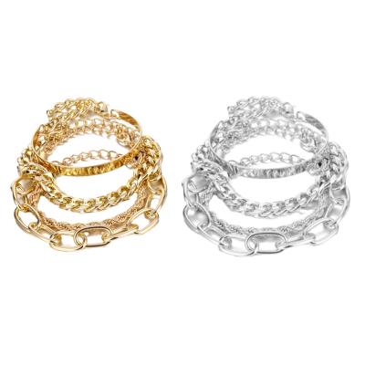 China Hiphop Men's Punk Jewelry Gold Chain Bracelet 4 Pieces Set Thick And Thin Chain Smooth C Shape Mixed Alloy Jewelry for sale