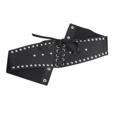 China Casual Perforated Elastic Wide Belt Decorative Skirt Rivet Wide Waistband for sale