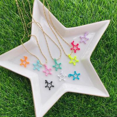 China Cute Simple Fashion Pentagram Shape Necklace Multicolor Enameled Colorful Five-pointed Star Pendant Lovely For Necklaces for sale