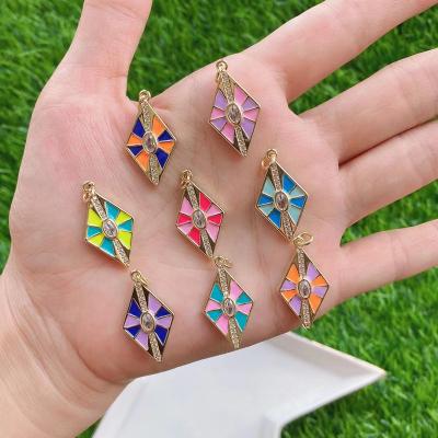 China Trendy Brass Enamel Necklace Fashion Rainbow Enamel Rhombus Colorful Charm Colorful Women Pendant Necklace for sale