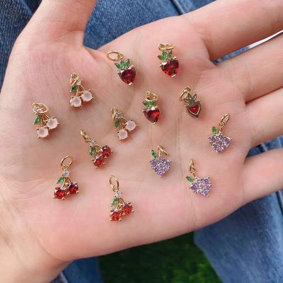 China FASHIONABLE Mini Cute Gold Plated Colorful Zircon Cherry Strawberry Fruit Pendant Sweet Charm Necklace for Jewelry for sale