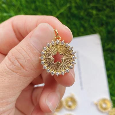 China TRENDY Simple Gold Plated Hollowed Out Round Pentagonal Star Pentagon Necklace Fasion Pendant For Jewelry for sale