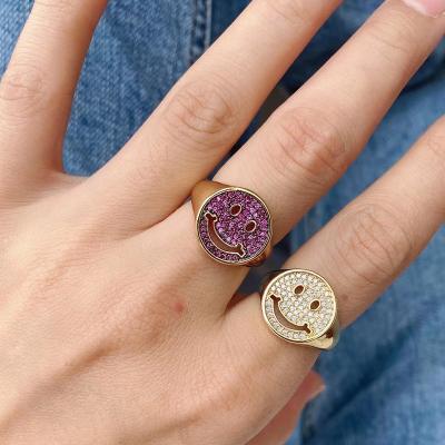 China Cute Smiling Happy Face Ring Smiling Faces From Zirconia Rings Jewelry Pretty Young Girl Jewelry for sale