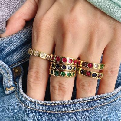 China FASHIONABLE Colorful Cubic Zirconia Ring For Women Chunky Finger Zircon Wedding Jewelry 2021 New Rainbow Rings for sale