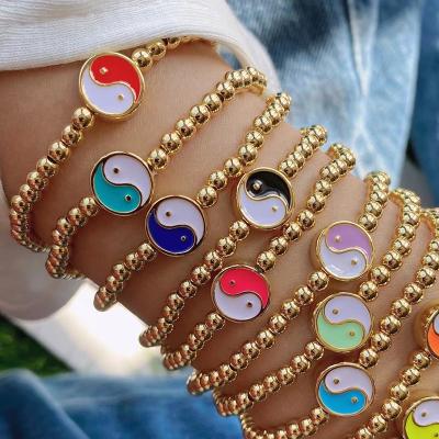 China TRENDY Fashion Enamel Colorful Yin Yang Charms Gold Bead Tai Chi Around Beaded Handmade Bracelet For Fashion Party Gift for sale