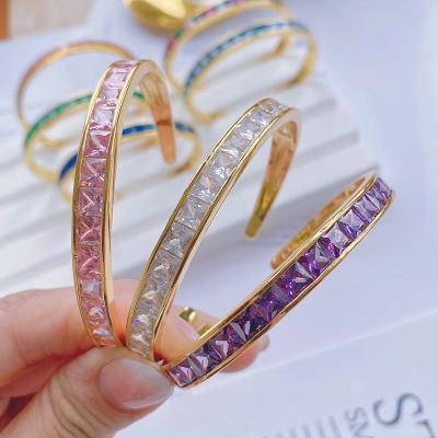 China TRENDY Neon Cuff Bangle Fashion Colorful Diamond Painted Bracelet Femme Brass Adjustable Gold Plated Open Bangle Jewelry for sale