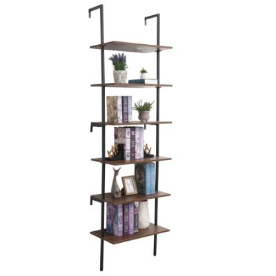 Китай Industrial Bookshelf 6-tier Modern Ladder Shelf,Metal Pipes And Wood Shelves,Display Bookshelf For Storage Collection продается