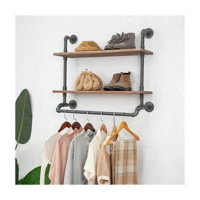 China Rustic Wall Clothes Rack Storage Shelf For Home Floating Wall Mount Garment Rack for sale