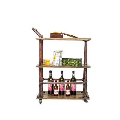 China Industrial iron pipe rack retro open Moveable 3-Tier Utility Cart Kitchen Catering Storage Shelf Rack for sale