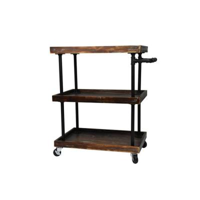 China Restaurant Industrial iron pipe rack retro open Moveable 3-Tier Utility Cart Kitchen Catering Storage Shelf Rack for sale