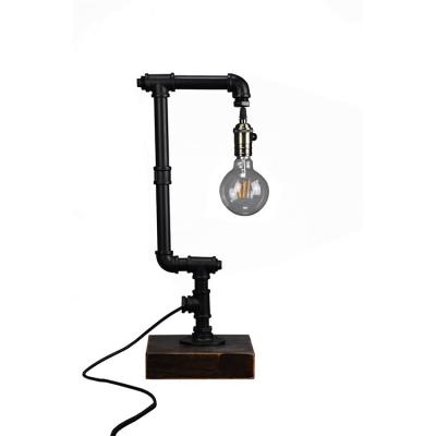 中国 Nordic retro Edison bedside lamp water pipe table lamp Retro Pipe and Wood Table Desk Lamp 販売のため