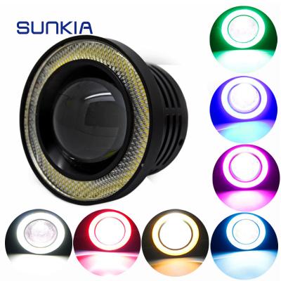 China ABS Plastic SUNKIA Type New LED Fog Lamp With 7 Color Choose LED Angel Eye Ring For Universal Car Engine Lighting Accessories 2.5/3.0/3.5inch for sale