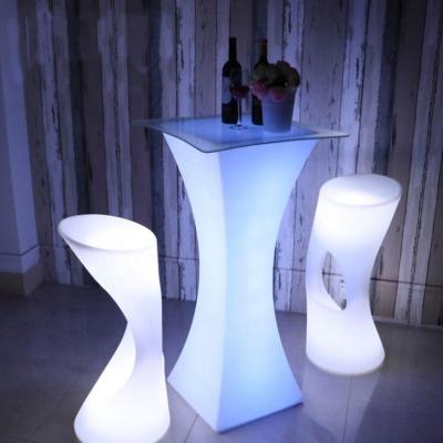 China Outdoor Bar Stools Garden Modern Decorative Waterproof Lead Plastic Led Light Up High Furniture Cocktail Bar Tables And Chairs Set for sale