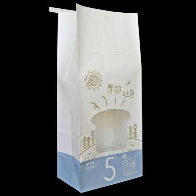 China White Concession Handmade Bread Kraft Paper Bag Side Gusset Pouch With Tintie Window Block Food Grade Bottom Packaging Digital Printing Porcelain for sale