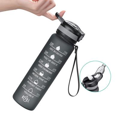 China ARMEEGO 1000ml Sustainable Sports Water Bottle with Time Marker and Motivational Straw, Leakproof Drinks Bottle with BPA Free Non-Toxic Tritan for sale