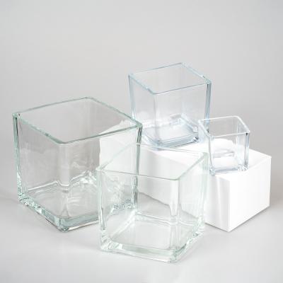 China Home Decoration Square Shaped Glass Candle Jars for sale