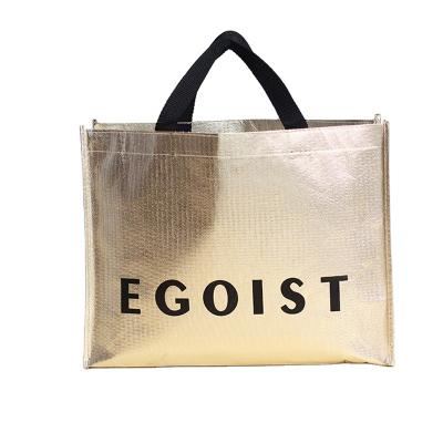 China Metallic Finish Woven Tote Bag Laminated Laser Non Custom Recyclable Non Woven Tote Bag Logo Printed Environmental Protection Advertising for sale