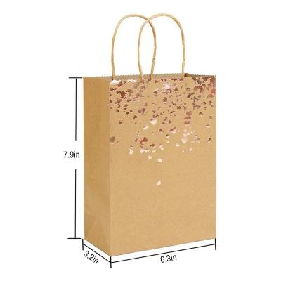 China Recycled Materials Kraft Paper Bag With Handle Recyclable Yellow Glitter Love Handbag Birthday Wedding Christmas Celebration Paper Bag for sale