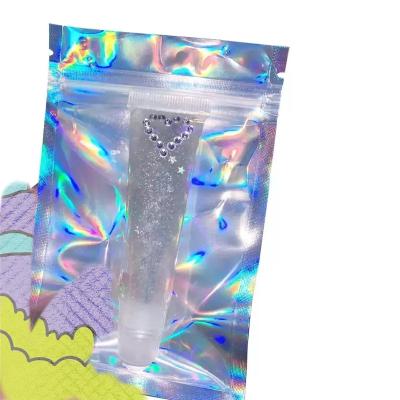 China Iridescent Moisture Proof Zipper Lock Bags Cosmetic Plastic Iridescent Laser Mini Aluminum Foil Bags Makeup Pouch Laser Bags for sale