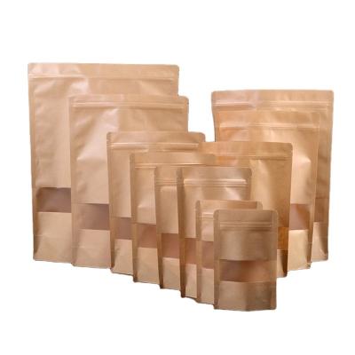 China Moisture Proof Kraft Paper Bags Zip Lock Food Comic Reusable Sealing Pouches With Matte Window And Tear Notch For Storage for sale