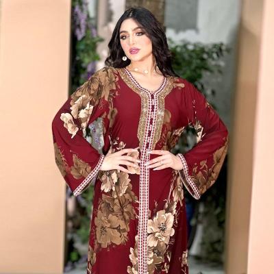 China Wholesale Polyester Fiber Dubai Woman Dress Printed Floral Abaya Islamic Eid Muslim Clothing for sale