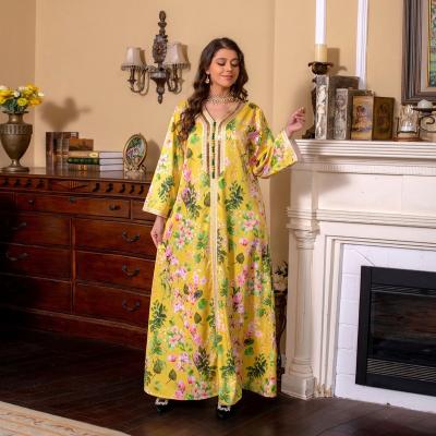 China Polyester Fiber Turkish Islamic Clothing Wholesale Printed Floral Abaya Women's Eid Dress for sale