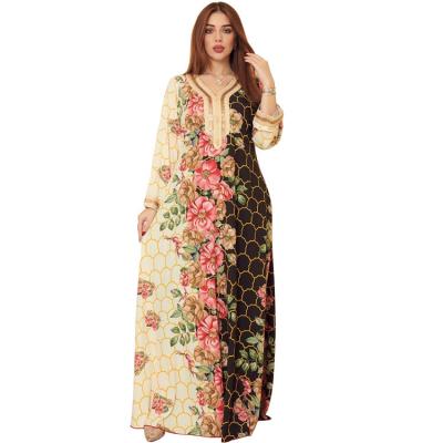 China Muslim Woman Eid Floral Printed Polyester Fiber Abya Dubai Malaysian Abaya Long Dress for sale