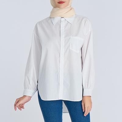 China Women White Breathable Cotton Pleated Shirts Women Sheath Long Shirts Woman Blouses For Traditional Muslim Clothing for sale